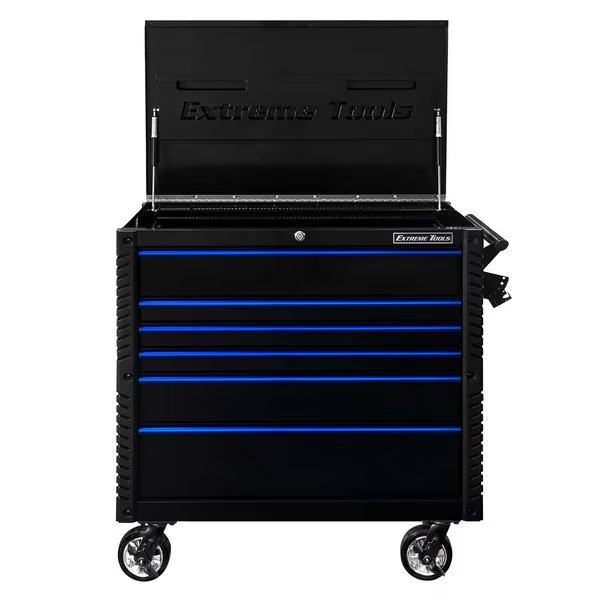 Tool Cart, 6 Drawer, Black/Blue, 41 in W, Extreme Tools, Mfr#: EX4106TCBKBL